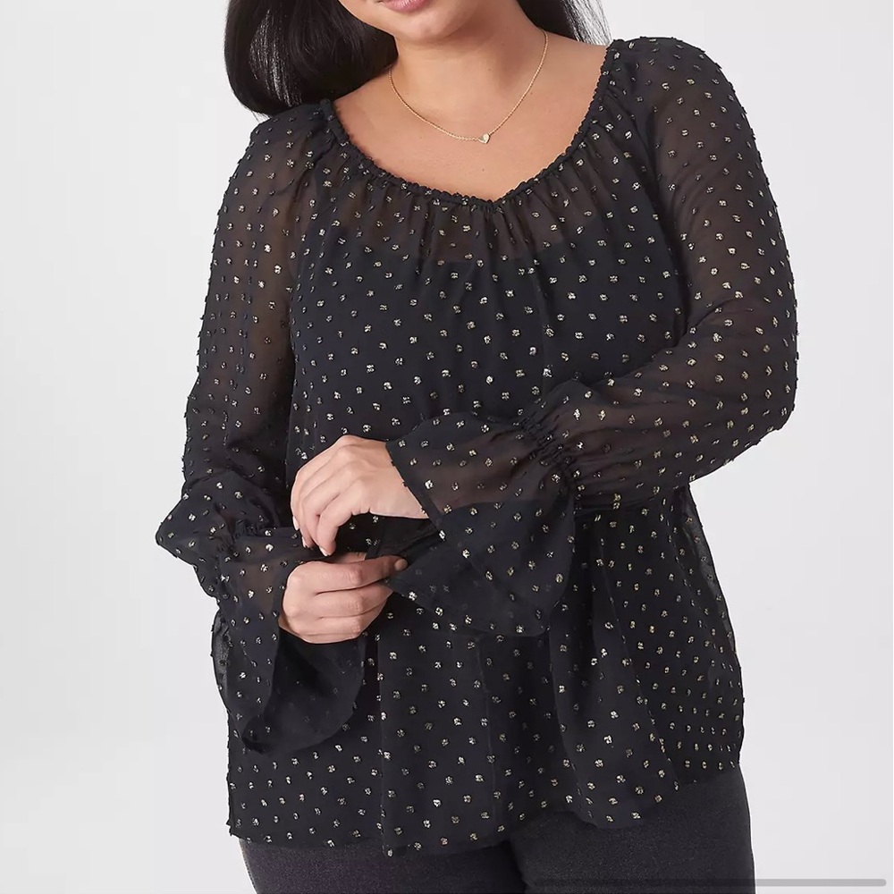 NWT Lane Bryant 22/24 black and gold dot sweetheart blouse